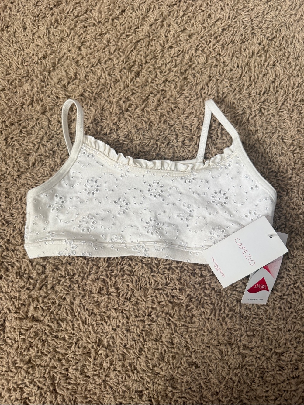 Girls Capezio White CL Eyelet Ruffle Bralette NWT